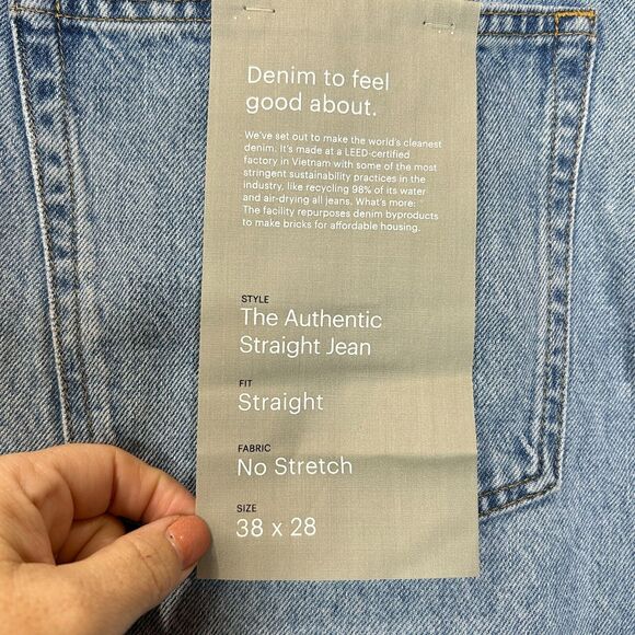 Everlane The Authentic Straight Jean Blue Men's 38x28 NWT Organic Cotton FLAW - Picture 9 of 12